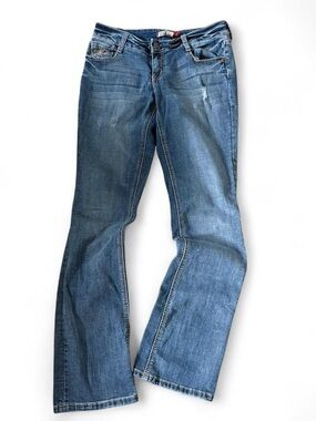 People’s Liberation blue jeans with embroidered back pockets size 7/8 #denim
